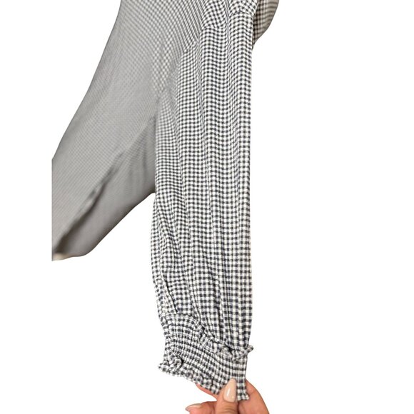 Zara Basic Black White Checked Long Sleeve Dress M 2 Pockets Ruffle Mock Neck - Picture 11 of 11